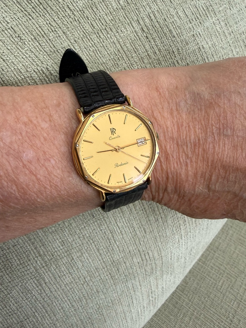 Rodania Men’s Swiss Quartz Octagonal Bezel Gold Plated Watch